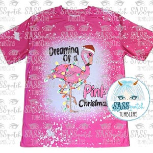 Distressed t-shirt - faux bleach - adult unisex - Dreaming of a Pink Christmas Flamingo - Christmas