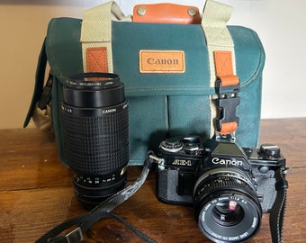 Canon AE-1 Film Camera Black w/ Bag and Extras! Working!