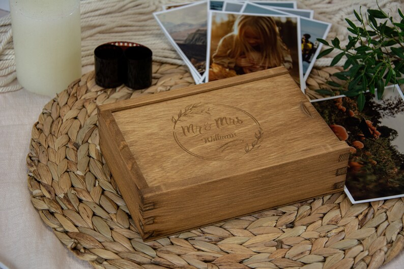 Wooden Photo Box, Personalized Gift, Wooden Gift, Gift idea for him and her, Memory box, DIY, Maximum photos size 10x15cm Pattern No.1 image 4