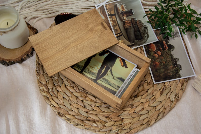 Wooden Photo Box, Personalized Gift, Wooden Gift, Gift idea for him and her, Memory box, DIY, Maximum photos size 10x15cm Pattern No.1 image 2