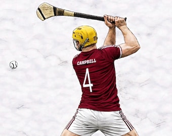 Lámina artística retro de hurling personalizada, coloreada a mano, de cualquier equipo (cualquier condado o club). No incluye insignias ni símbolos de la GAA.