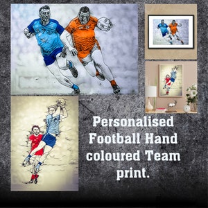 GAA personalizado Qualquer time retrô colorido à mão GAA Football Art print. (qualquer condado ou clube)