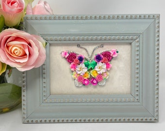 Jeweled Butterfly, Framed Jewelry Art, Unique Handmade Gift, Swarovski Crystals, Girls Room Decor, Nursery Decor, Gift for Her, Stunning