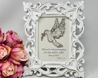 Handmade Jeweled Dove Art with Bible Verse - Peaceful and Graceful Home Decor - Free Shipping in the US Unique and One of a Kind - Shop Now!