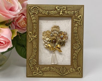 Framed Jewelry Art, Vintage Flower Bouquet, Mothers Day Gift, Birthday Gift, Anniversary Gift, Valentines Gift, Graduation Gift