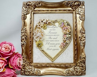 Vintage Jewelry Art Heart - Personalized Remembrance Gift with Inspiring Quote - Handcrafted Vintage Jewelry Art Piece for Memorial or Loss