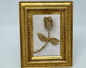 Vintage Giovanni Gold Tone Rose Brooch Framed Jewelry Art - Handmade Gift, Miniature Frame - Unique and One-of-a-Kind - Free US Shipping