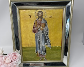 Christ Pantocrator, Jesus Christ Full Body Icon, Jeweled Greek Orthodox Icon, Son of God, Son of Man, Religious Symbol of Faith, Precious