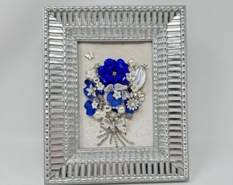 Exquisite Vintage Flower Bouquet Framed Jewelry Art - Perfect Gift for Mother's Day, Birthday, or Any Occasion - Unique & One of a Kind