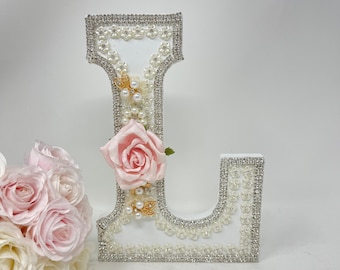 Monogram Letter, Personalized Gifts, Initial Letter L, Flower Wall Art, Swarovski, Bridal Decor, Birthdays, Baby Gifts, Stunning