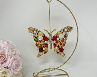 Jeweled Butterfly, Jewelry Art Ornament, Butterfly Wall Decor, Swarovski Crystals, Girls Room Decor, Nursery Decor, Unique Gift, Gorgeous