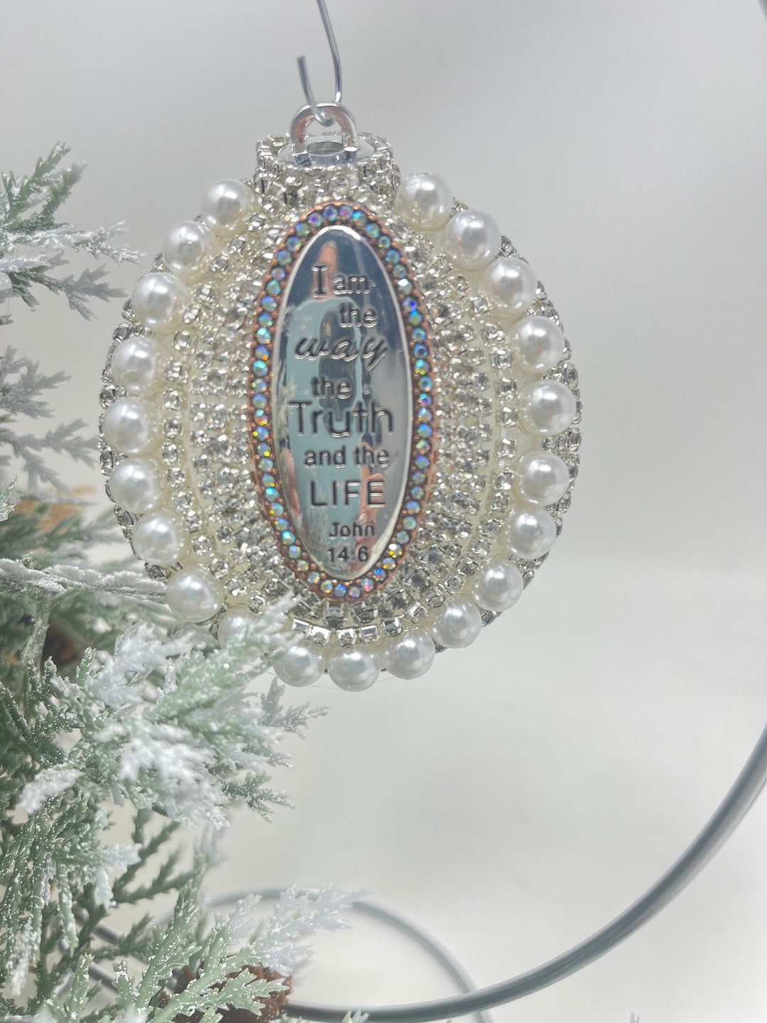 Jeweled Keepsake Ornament, Bible Verse John 146, Handmade Christmas
