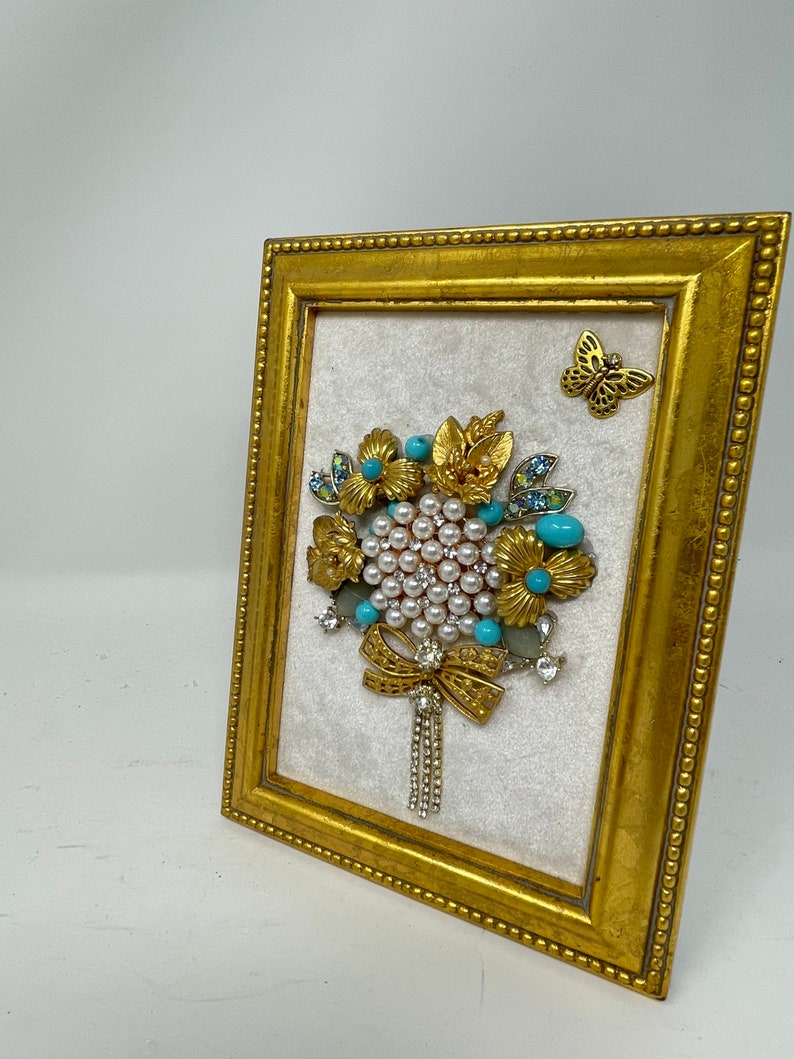 Jeweled Flower Bouquet Turquoise and Gold Framed Jewelry Etsy