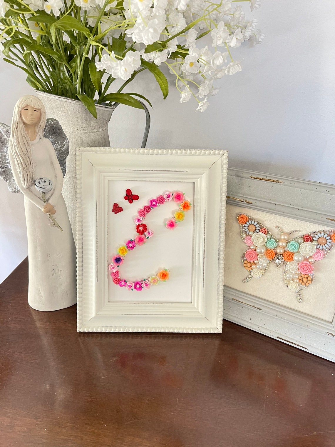 Initial Letter Name Frame Personalized Gift Flower Wall Art | Etsy