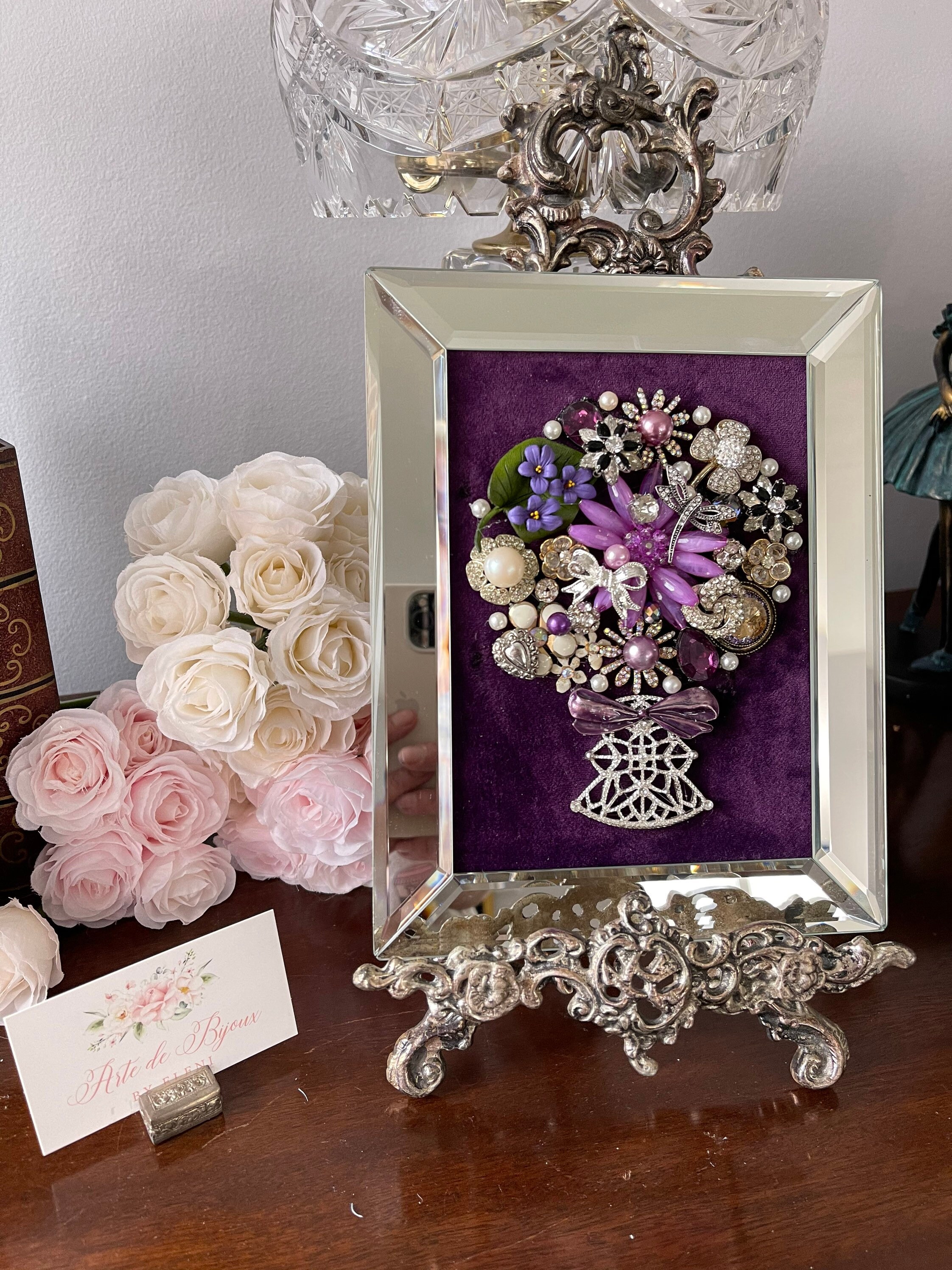Jeweled Framed Jewelry Art Topiary Vintage Deco Rhinestone Etsy