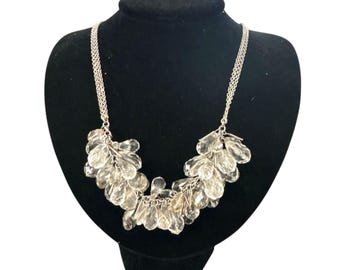 Clear Glass Bead Necklace: Elegant Triple Chain Loft Style