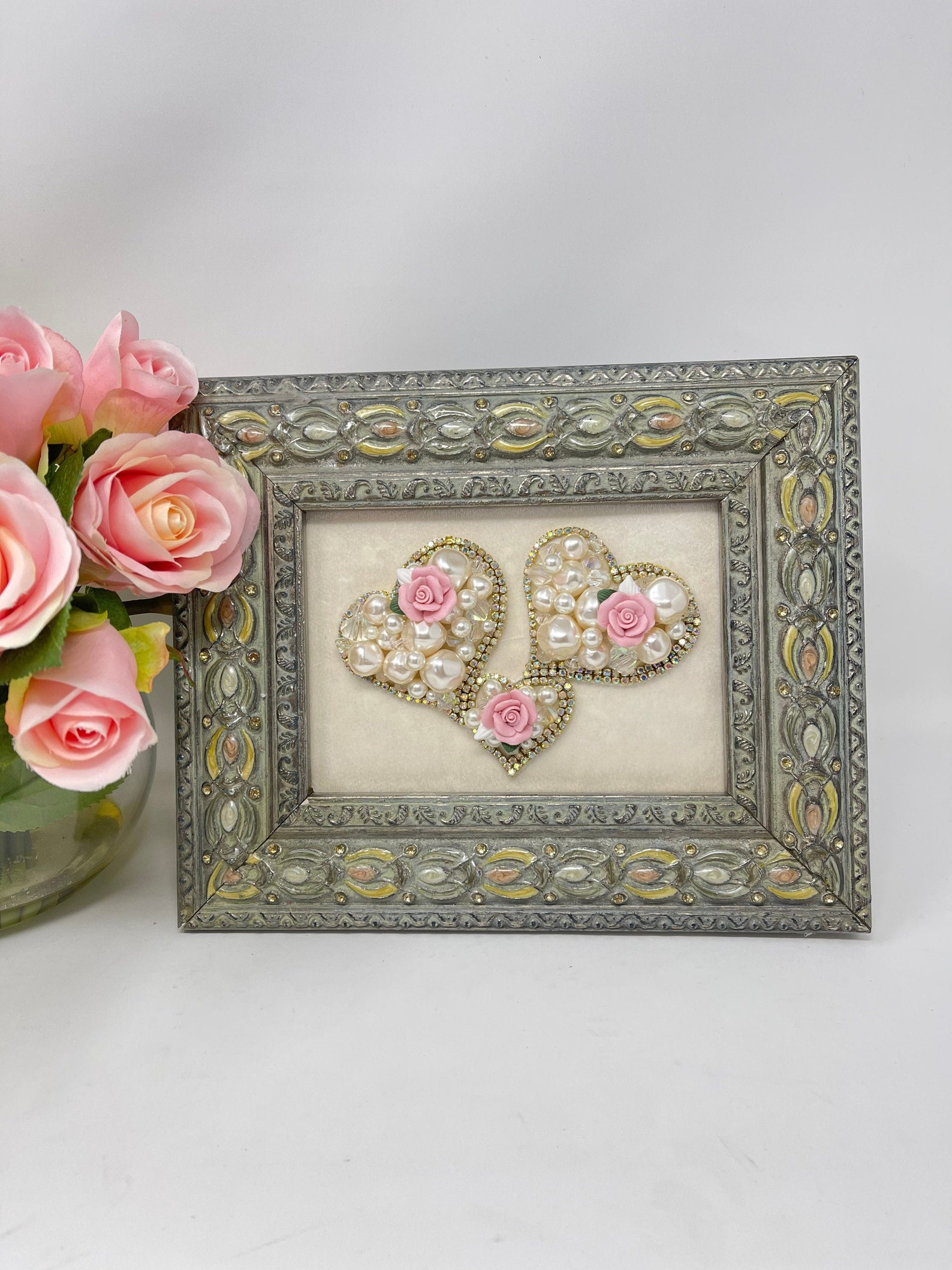 Framed Jewelry Art Hearts/ Gifts for Mom/ Anniversary Gift/ Etsy