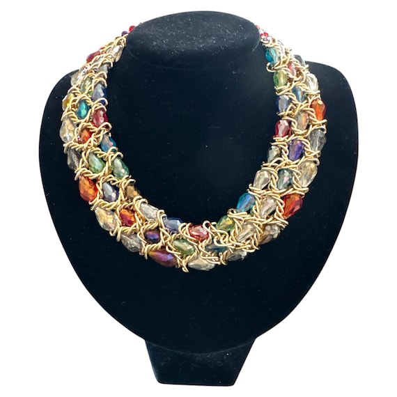 Handcrafted Multicolor Beaded Statement Necklace:… - image 1