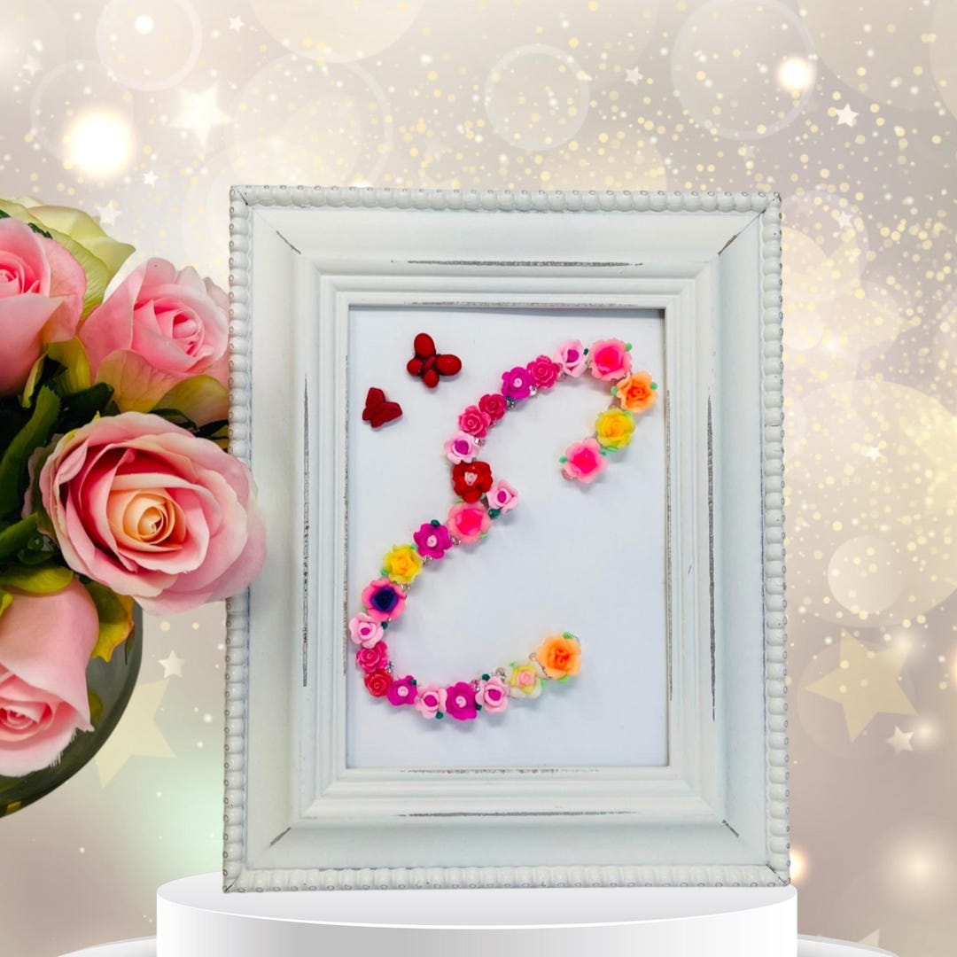 Initial Letter Name Frame, Personalized Gift, Flower Wall Art ...