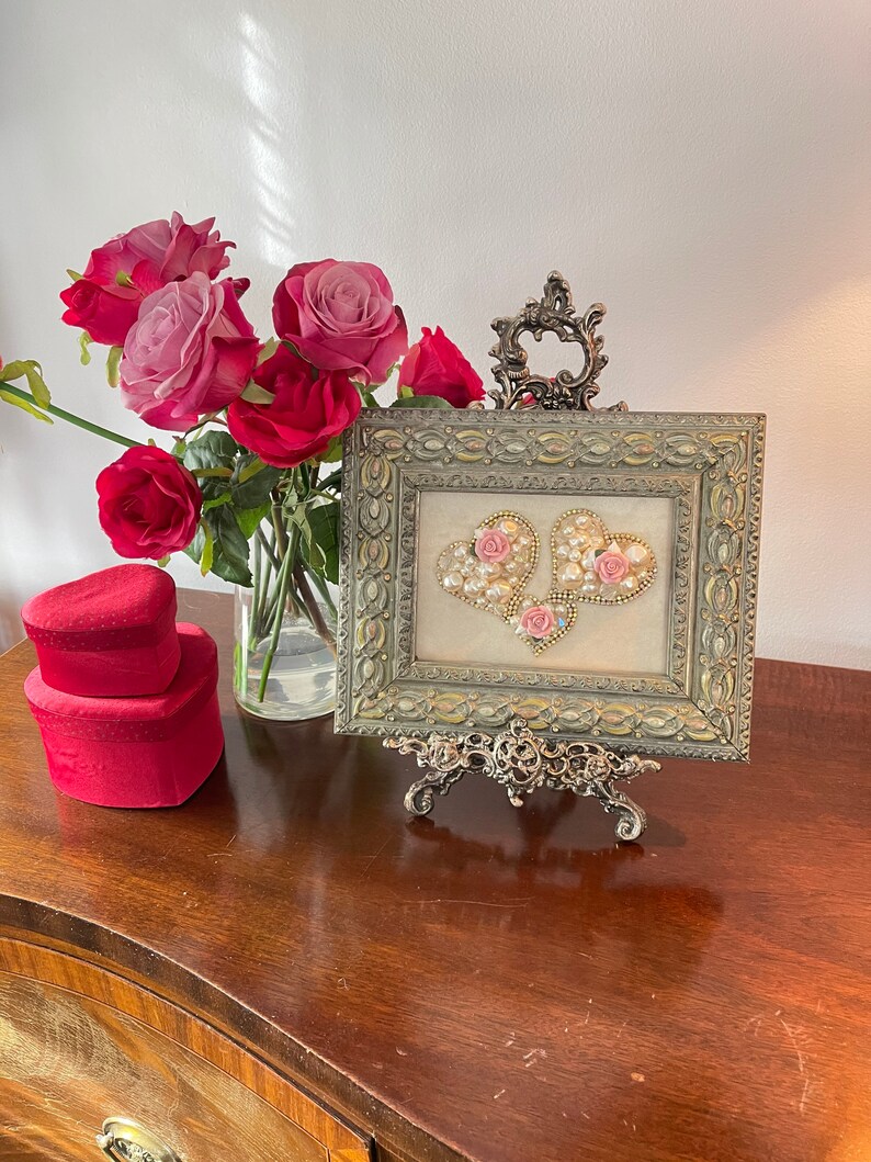 Framed Jewelry Art Hearts/ Gifts for Mom/ Anniversary Gift/ Etsy