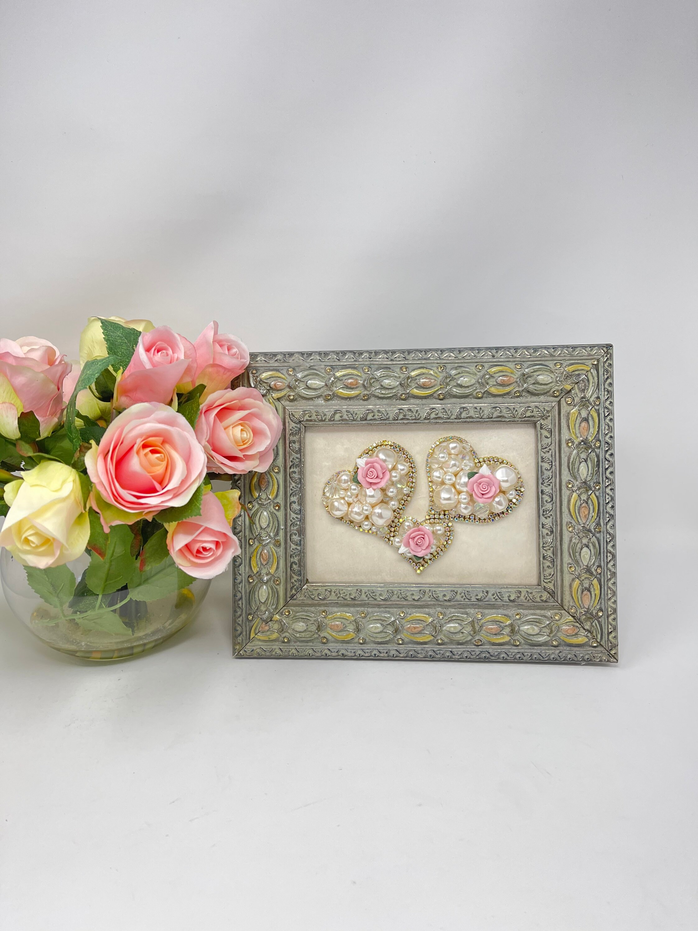 Framed Jewelry Art Hearts/ Gifts for Mom/ Anniversary Gift/ Etsy