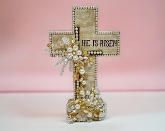 Sparkling Faith Cross: Handcrafted Christian Symbol Adorned with Swarovski Crystals, Perfect Gift for Easter, Baptism, and Special Occasion