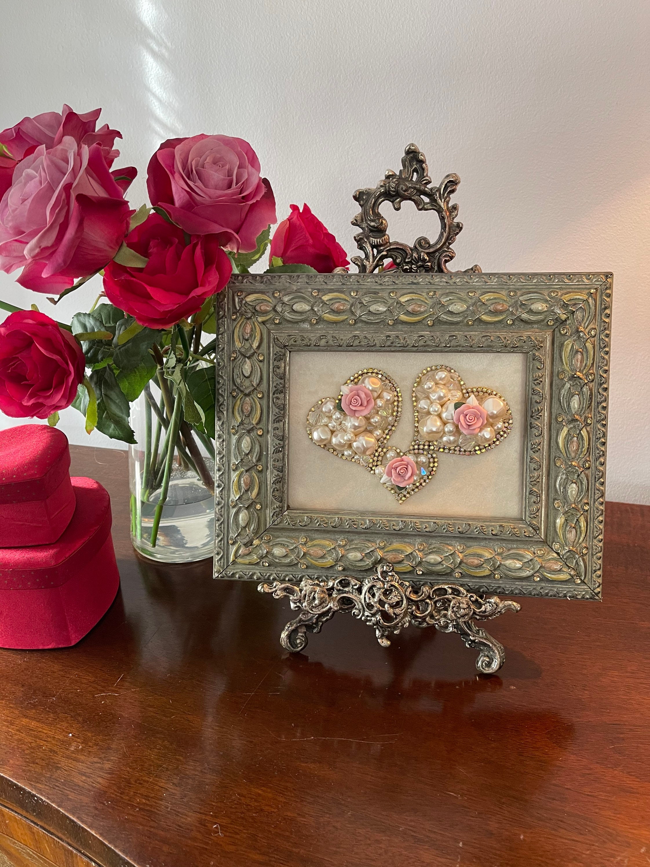 Framed Jewelry Art Hearts/ Gifts for Mom/ Anniversary Gift/ Etsy