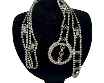 Vintage Juliana Rhinestone Belt: Heart Scrollwork Buckle, 35 in