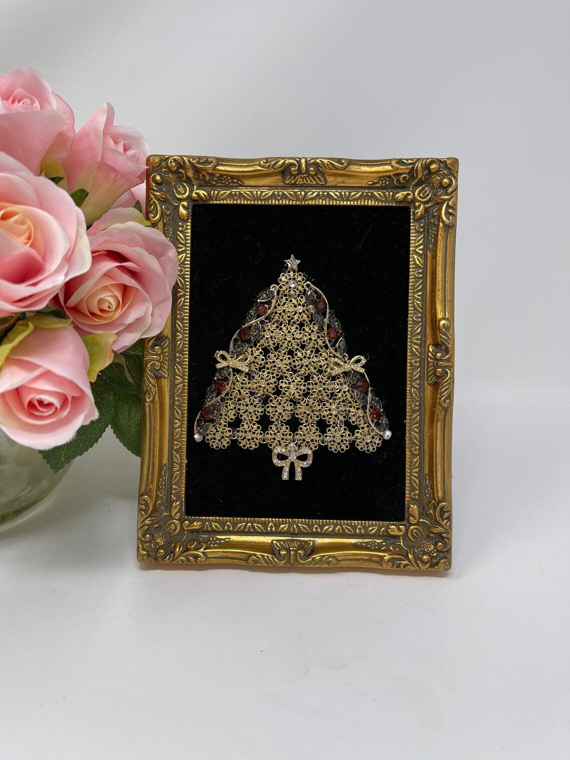 Jeweled Vintage Christmas Tree Jewelry Art Framed Etsy