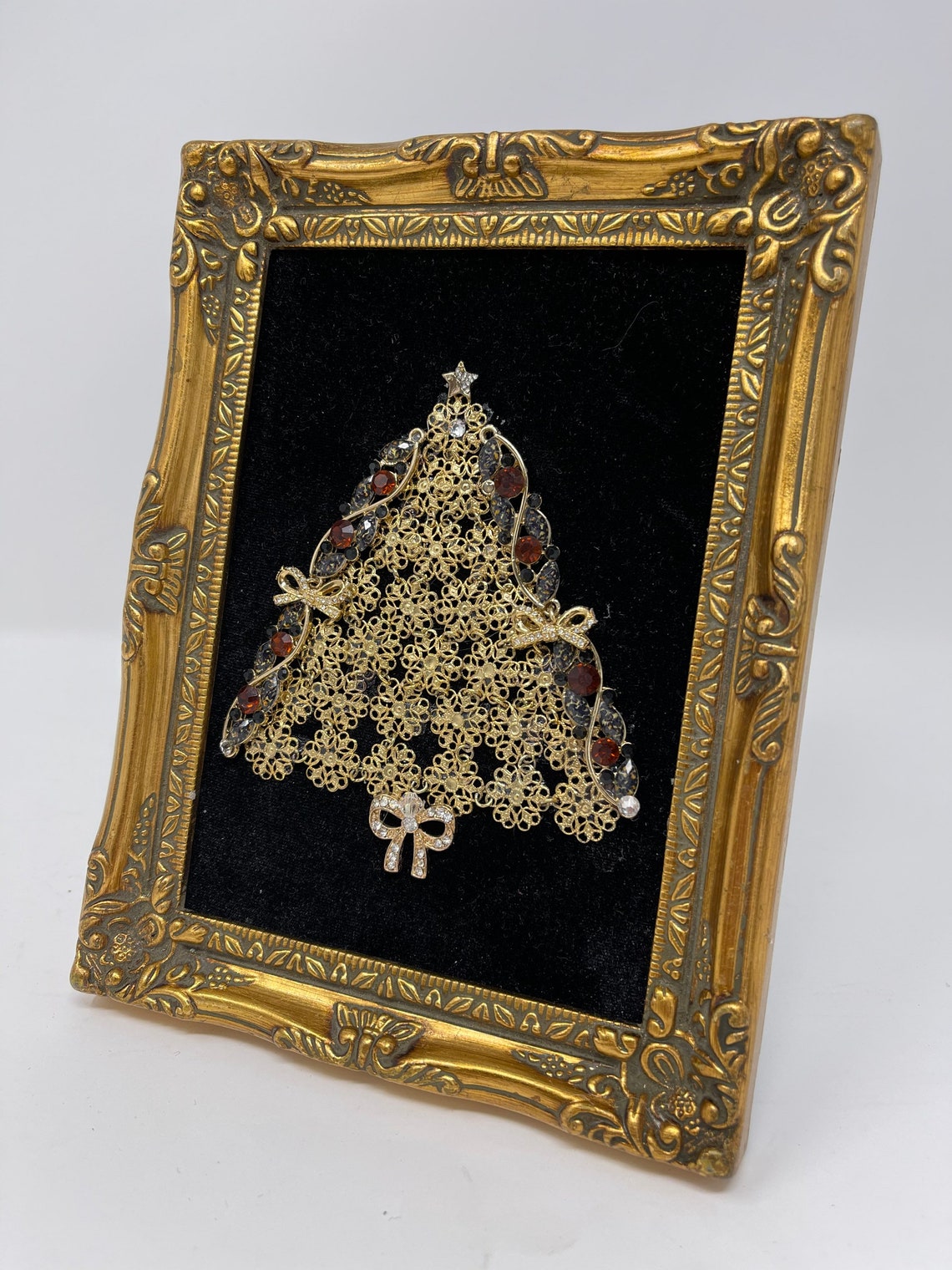 Jeweled Vintage Christmas Tree Jewelry Art Framed Etsy