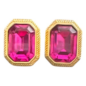 Vintage Swarovski Fuchsia Pink Crystal Earrings – Pierced, Octagon Design
