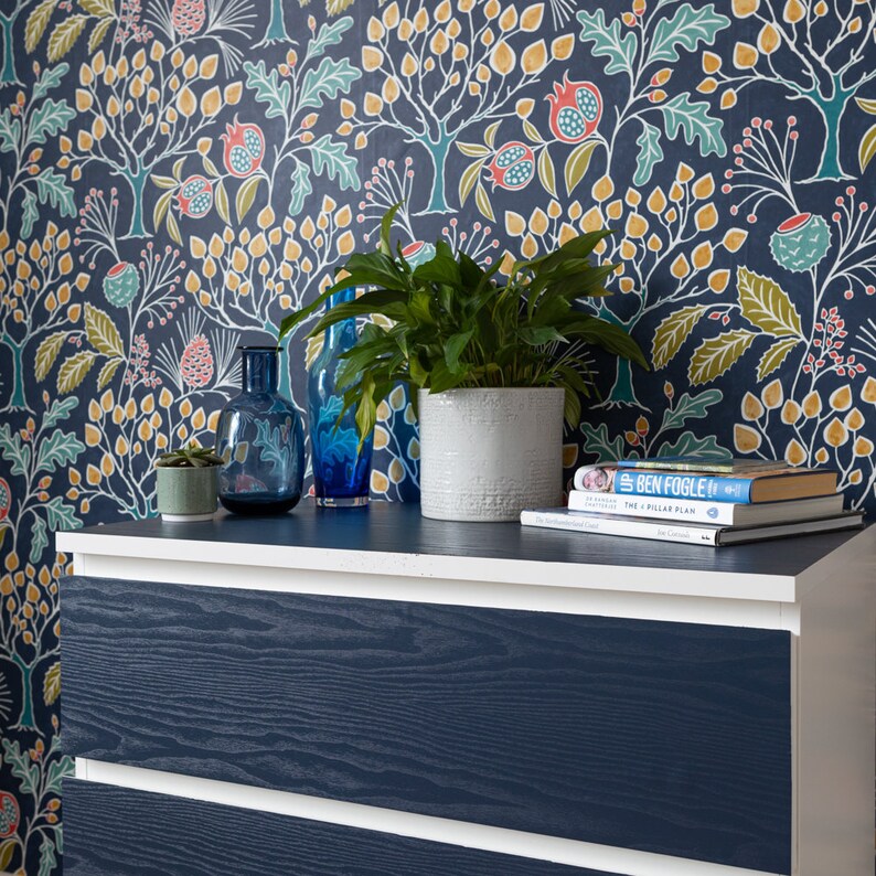 A4 SAMPLE GROOVY GARDEN Navy Peel and Stick Wallpaper Etsy UK
