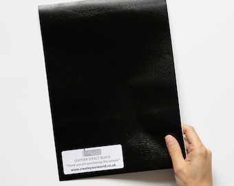 MUESTRA A4 - Película de vinilo plástico con efecto CUERO NEGRO y reverso adhesivo