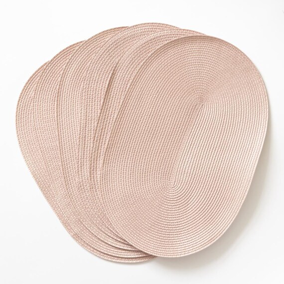 Set Di 6 Tovagliette Ovali In Ecopelle Double-face, Beige - Impermeabili, Termiche E Facili Da Pulire Per La Tua Tavola Elegante