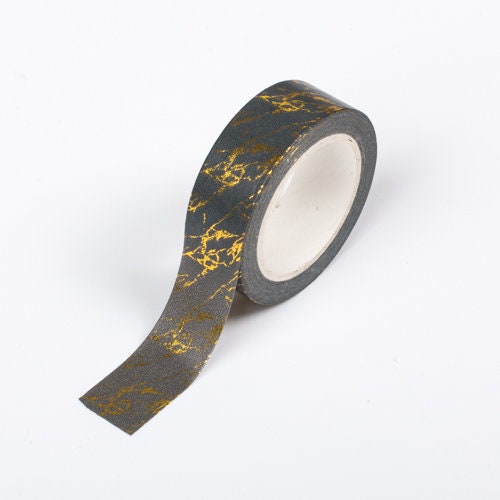 15mm X 10m ANTHRACITE GOLD MARBLE Washi Tape for Crafts & Home Décor 