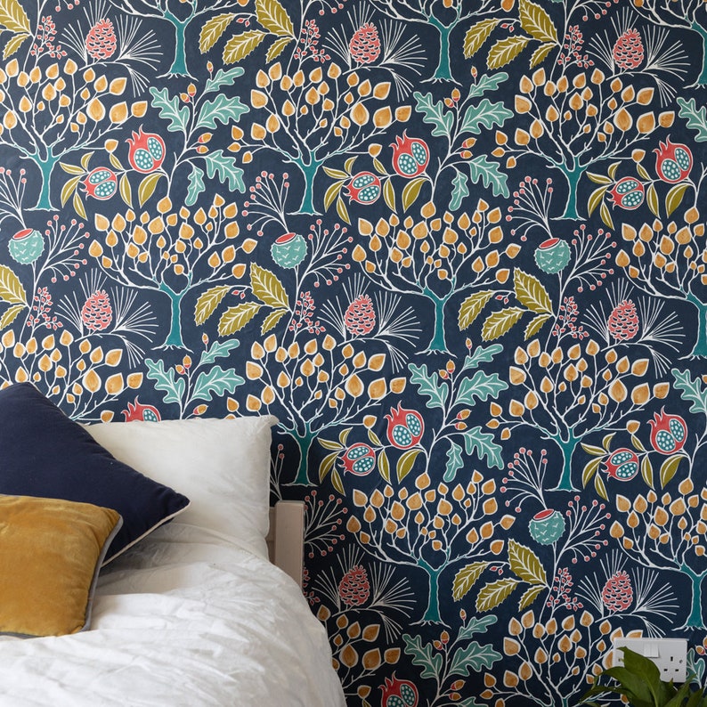 A4 SAMPLE GROOVY GARDEN Navy Peel and Stick Wallpaper Etsy UK