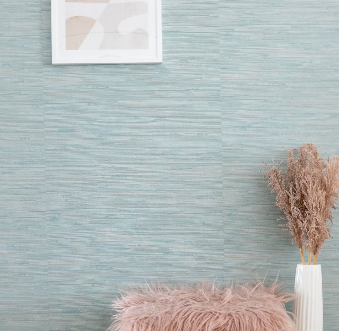 Nu Wallpaper TIBETAN GRASSCLOTH TEAL Peel & Stick Wallpaper Etsy