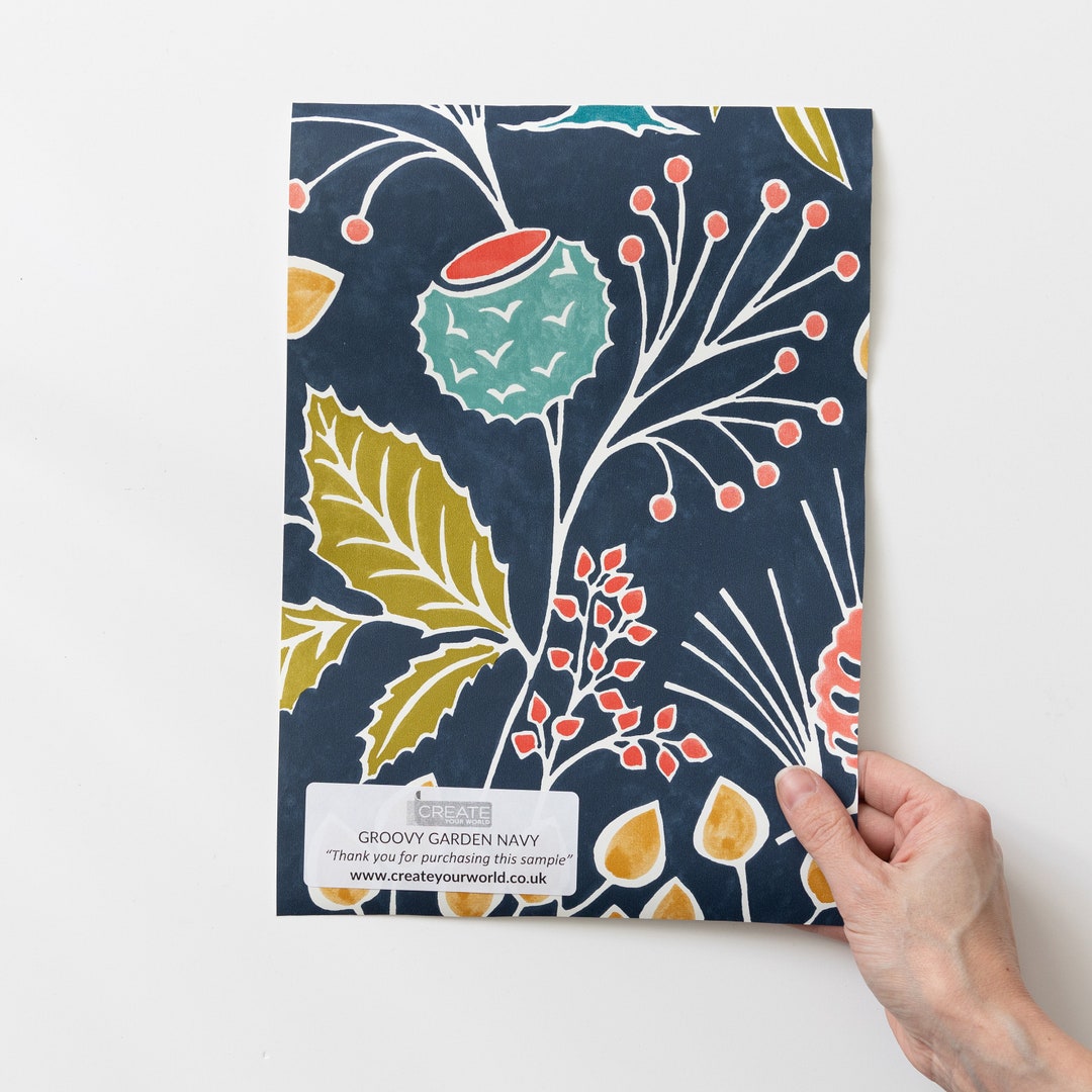 A4 SAMPLE GROOVY GARDEN Navy Peel and Stick Wallpaper Etsy UK
