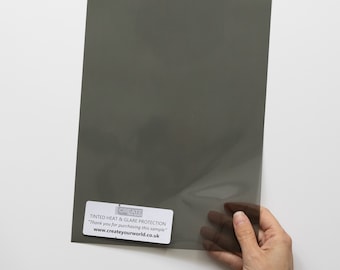 A4 SAMPLE - TINTED Heat & Glare Protection Static Cling plastic vinyl wrap window film