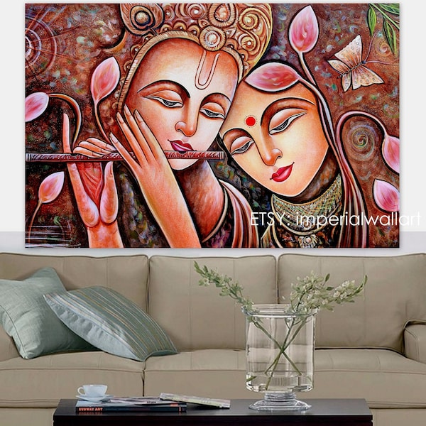 Radha Krishna Jodi Indian God Canvas Painting Art Print, Extra Large Oversized Modern Wall Art Home Decor(Digital Instant Download)
