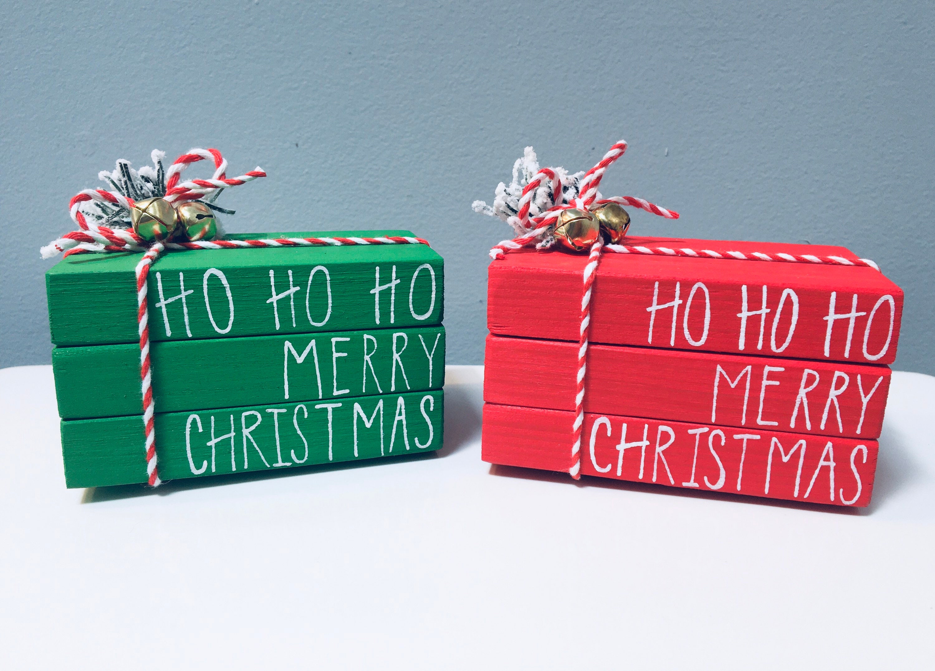 Wooden Book Stack Christmas Tiered Tray Decor Ho Ho Ho Merry Etsy