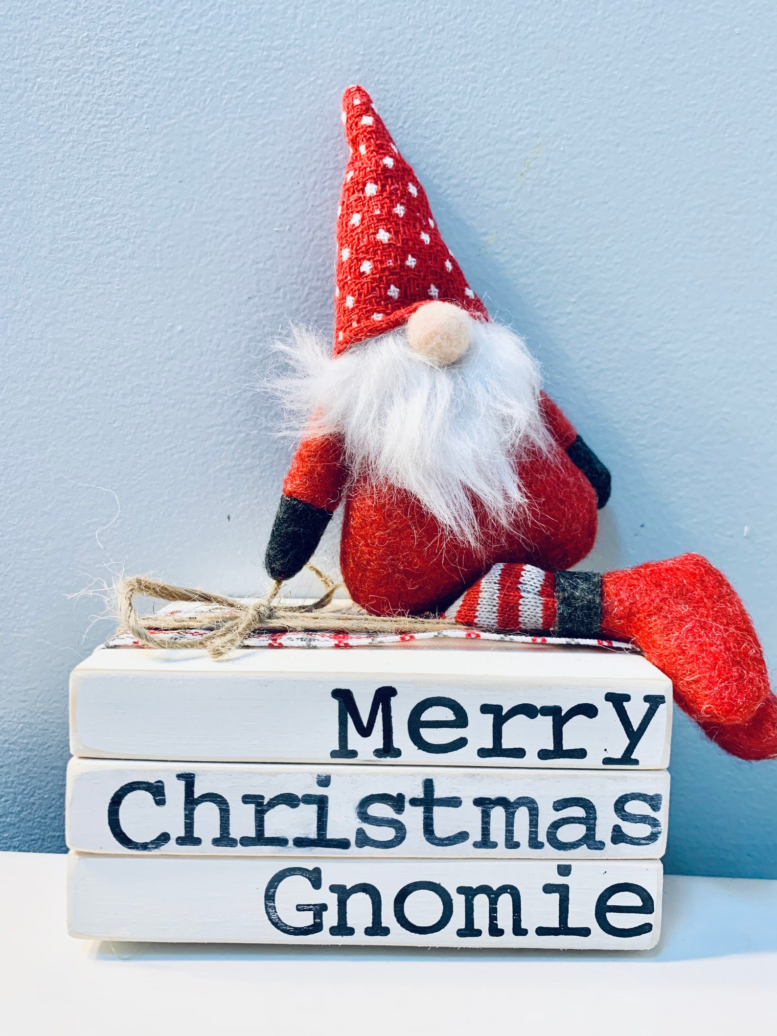Gnomes Merry Christmas Gnomie Wooden Book stack with Etsy