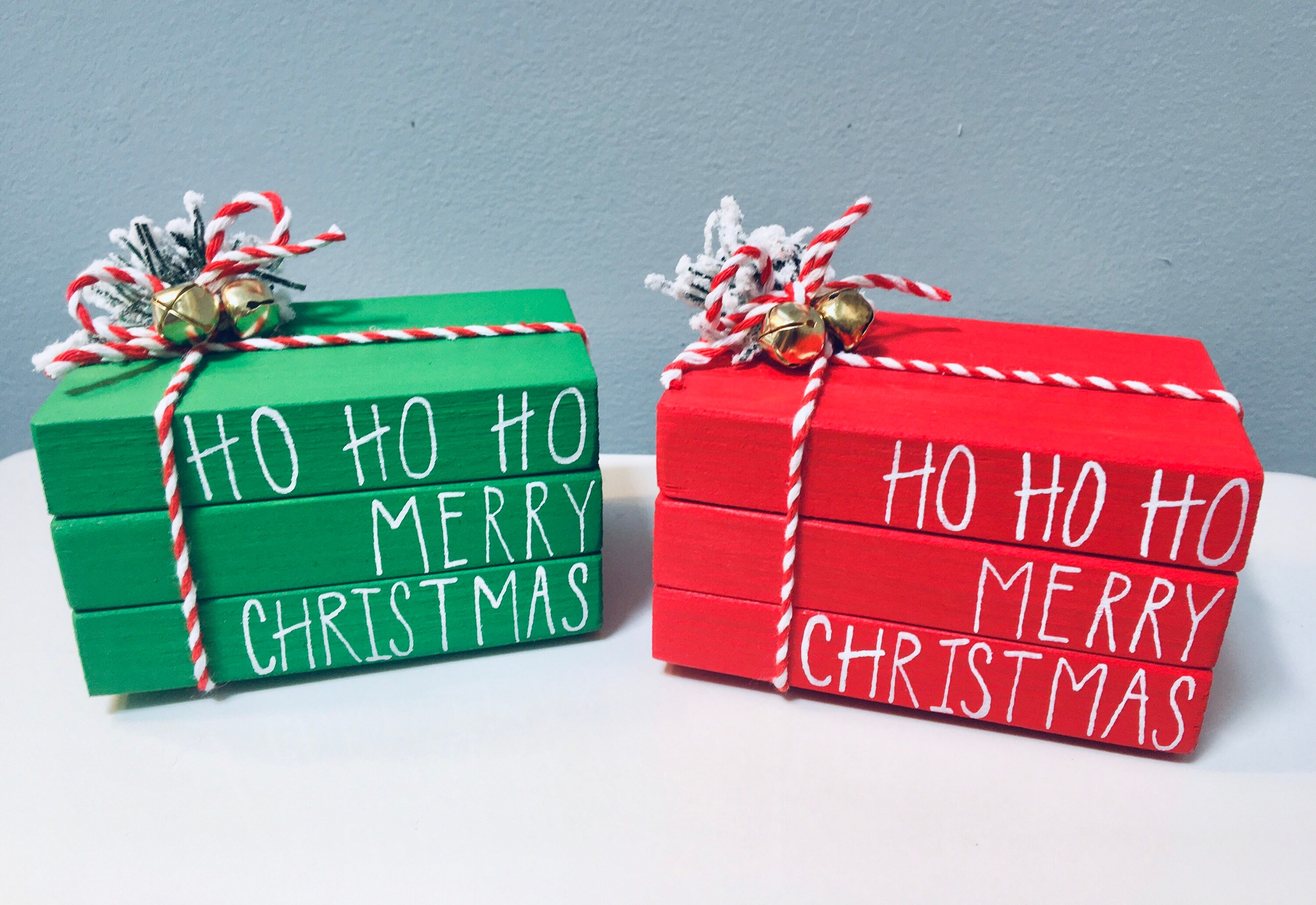 Wooden Book Stack Christmas Tiered Tray Decor Ho Ho Ho Merry Etsy