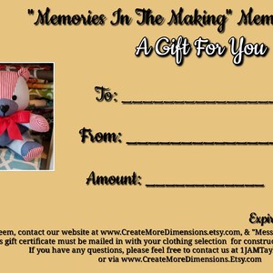 Memory Bear Wedding/Formal Gift Certificates