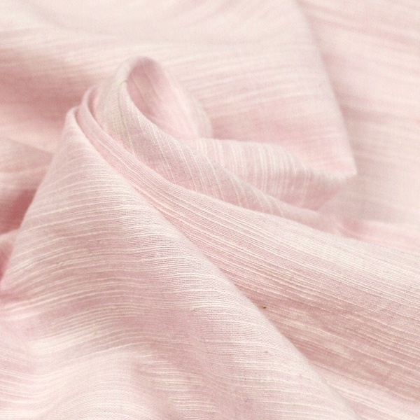 Handloom Cotton Fabric, Pale Pink Slubs, by the Half Yard