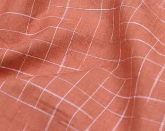 Handwoven Cotton Fabric, Yarn-Dyed Check Cinnamon and White, by the Yard