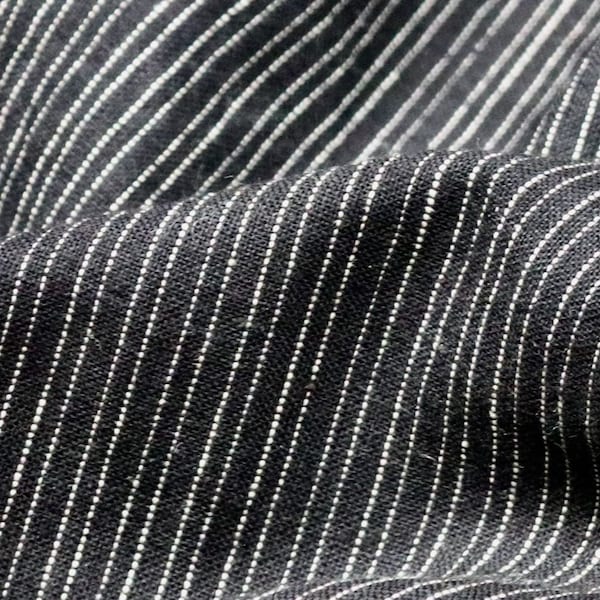 Handwoven Cotton Fabric, Black and White Stripe, by the Half Yard