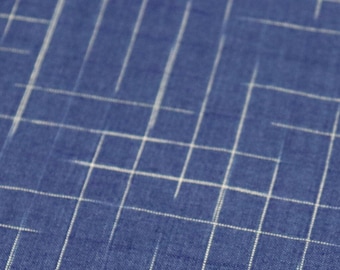 Twilight Blue Disappearing Check Handwoven Cotton Fabric by the Half Yard