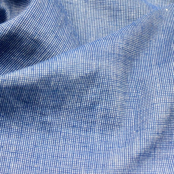 Handloom Cotton Fabric by the Half Yard, Blue and White Basketweave