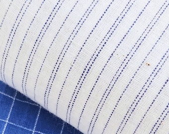 Tissu en coton tissé à la main, mètre carré, rayures fines bleues et blanches